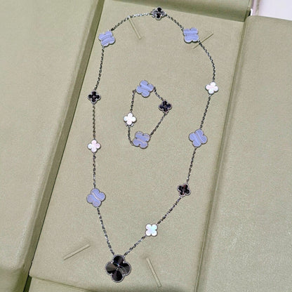 [Rose Tomorrow]DETACHABLE CLOVER 15(11+4) FLOWER SILVER NECKLACE SET