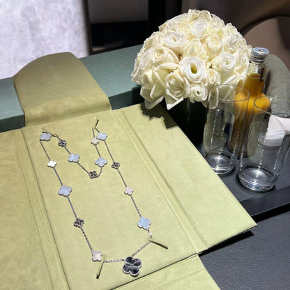 [Rose Tomorrow]DETACHABLE CLOVER 15(11+4) FLOWER SILVER NECKLACE SET