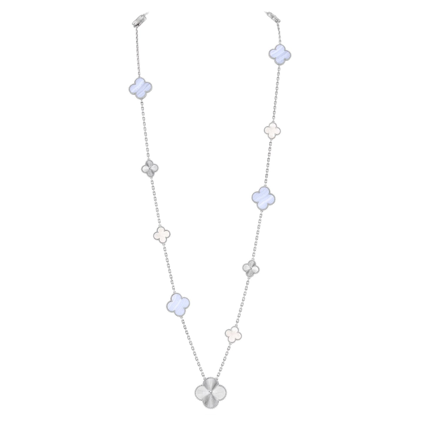 [Rose Tomorrow]DETACHABLE CLOVER 15(11+4) FLOWER SILVER NECKLACE SET