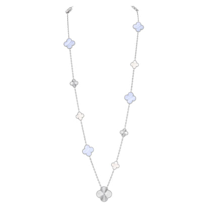 [Rose Tomorrow]DETACHABLE CLOVER 15(11+4) FLOWER SILVER NECKLACE SET