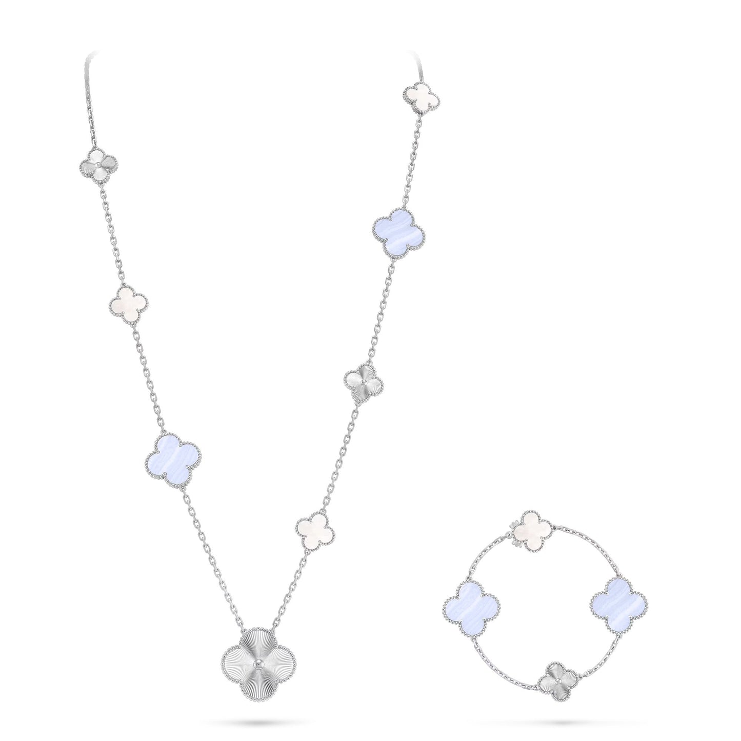 [Rose Tomorrow]DETACHABLE CLOVER 15(11+4) FLOWER SILVER NECKLACE SET