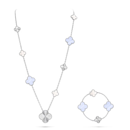 [Rose Tomorrow]DETACHABLE CLOVER 15(11+4) FLOWER SILVER NECKLACE SET