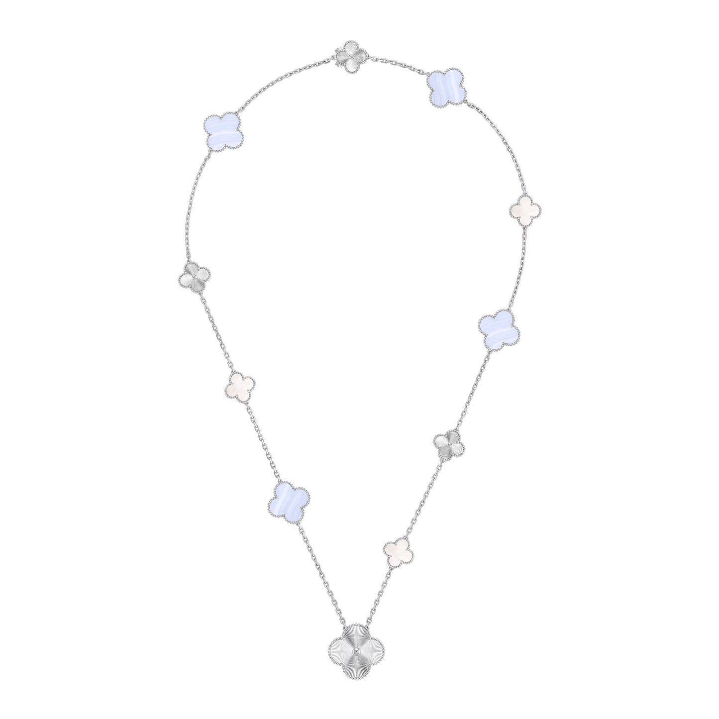[Rose Tomorrow]DETACHABLE CLOVER 15(11+4) FLOWER SILVER NECKLACE SET