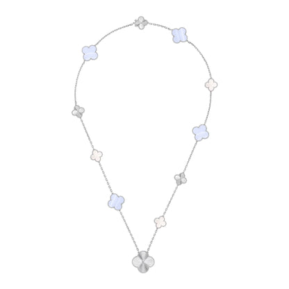 [Rose Tomorrow]DETACHABLE CLOVER 15(11+4) FLOWER SILVER NECKLACE SET