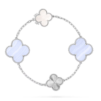 [Rose Tomorrow]DETACHABLE CLOVER 15(11+4) FLOWER SILVER NECKLACE SET