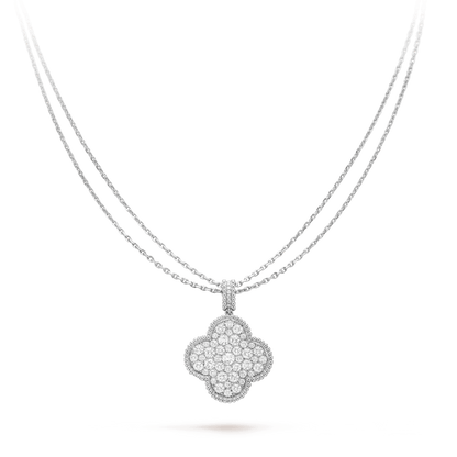[Rose Tomorrow]CLOVER 25MM SILVER FULL DIAMOND BIG CLOVER NECKLACE