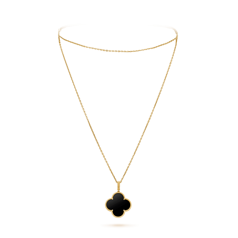[Rose Tomorrow]CLOVER 25MM GOLD ONYX BIG CLOVER NECKLACE