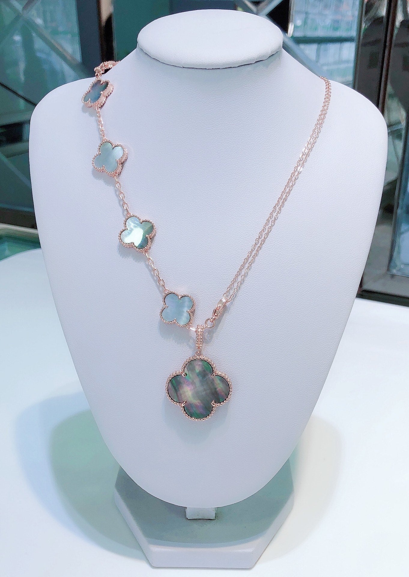 [Rose Tomorrow]COMBINED BRACELET 5 MOTIFS AND NECKLACE DARK MOP ROSE GOLD