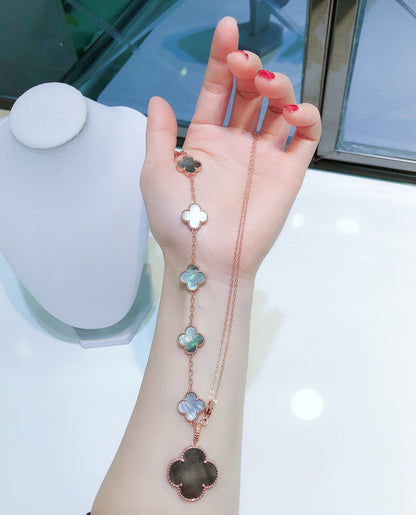 [Rose Tomorrow]COMBINED BRACELET 5 MOTIFS AND NECKLACE DARK MOP ROSE GOLD