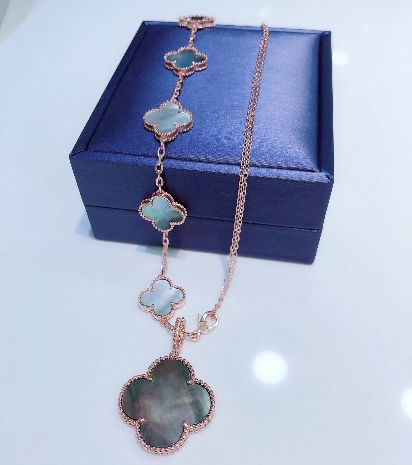 [Rose Tomorrow]COMBINED BRACELET 5 MOTIFS AND NECKLACE DARK MOP ROSE GOLD